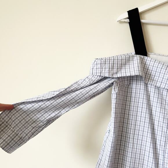 English Factory Plaid Midi Dress Size L Off Shoulder Shirt Full Button Front - Picture 4 of 8